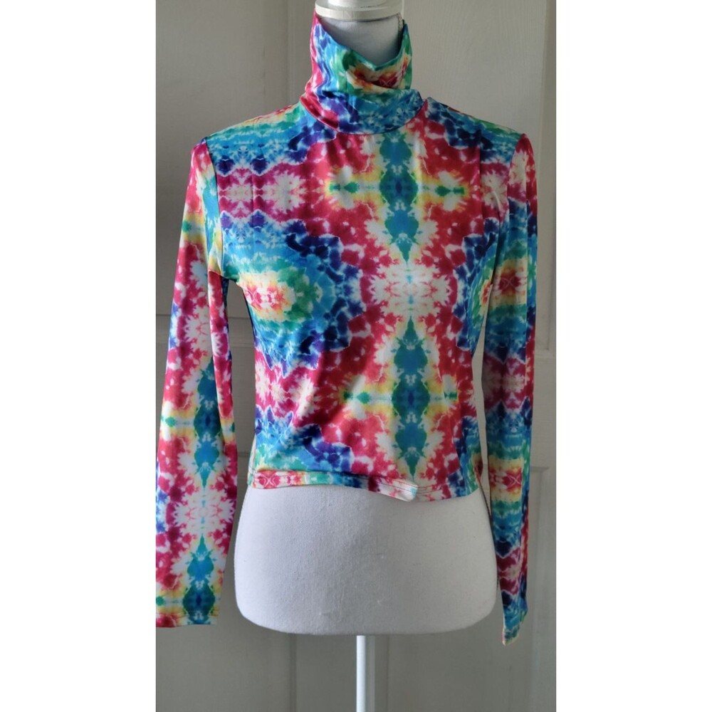 Herou Tie Dye Mock Turtleneck Slim Fitted Lightweight Shirts Sz M